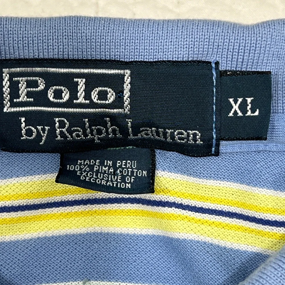 Polo Ralph Lauren Mens XL Pima Cotton Striped Polo Shirt Blue Yellow Multi Color